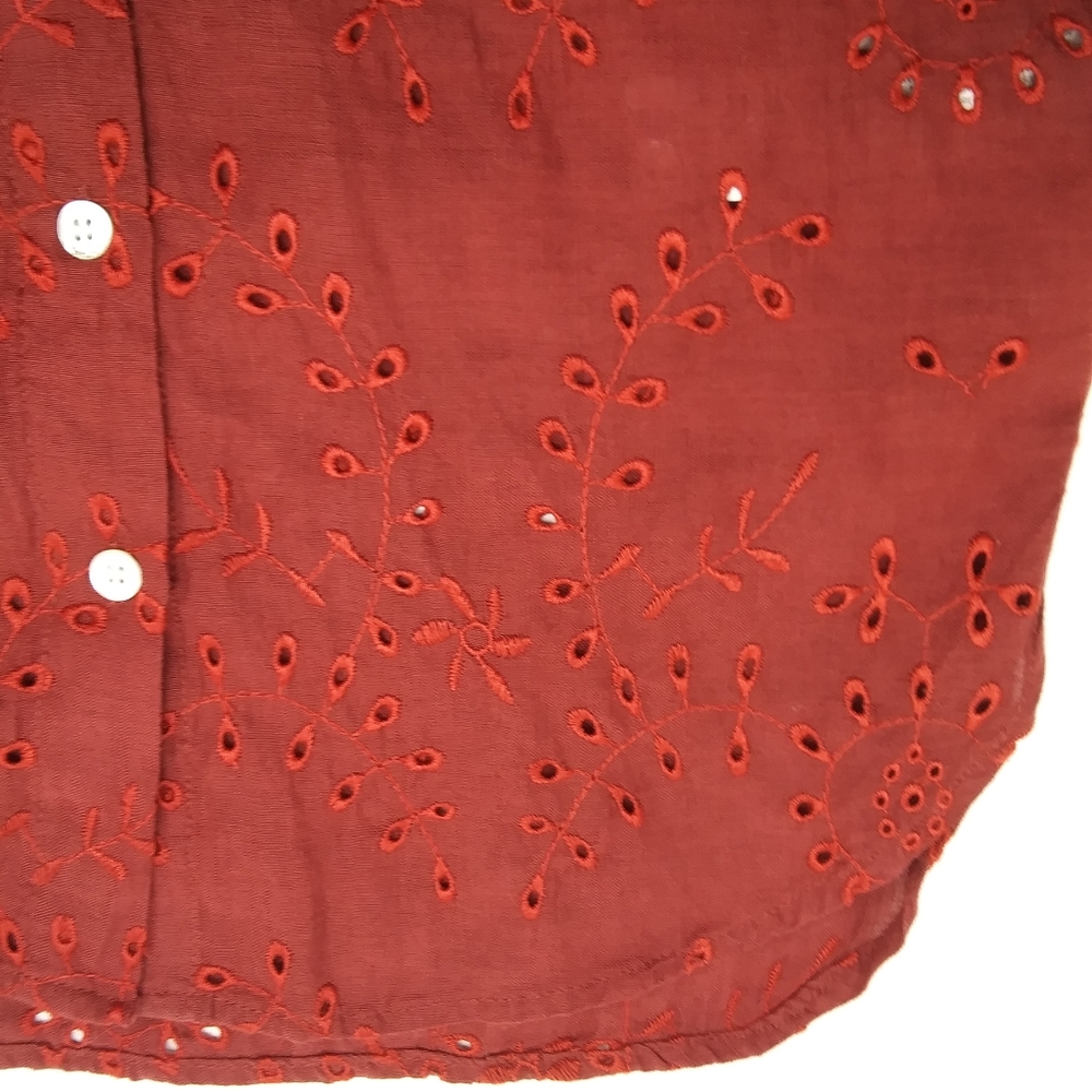 ZARA WOMAN Maroon Cotton Eyelet Blouse NWT Sz XS - Picture 5 of 7